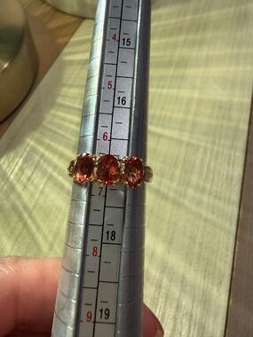 14k Yellow Gold Ring with Three Oval Orange Gemstones